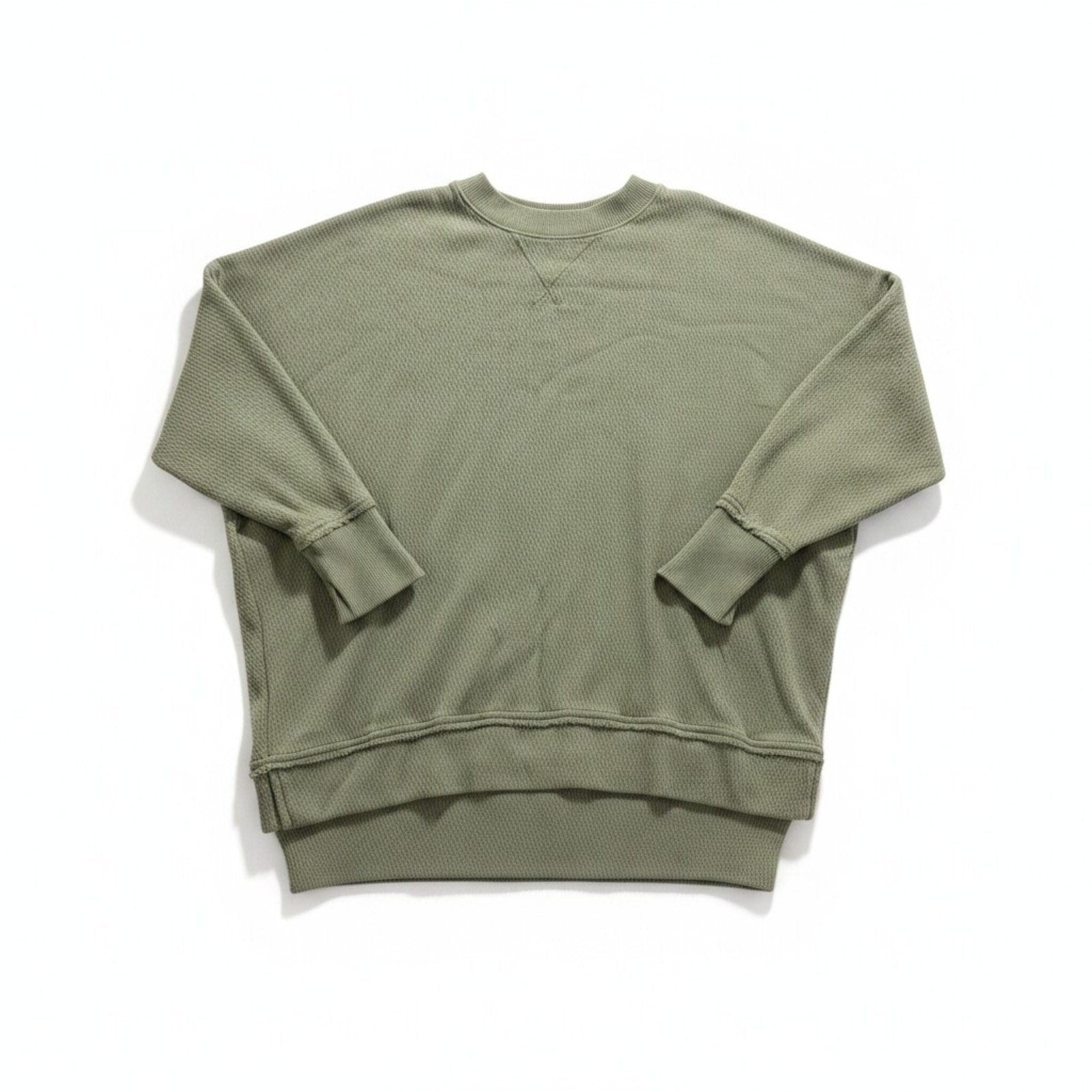 Aerie Womens M Olive Green Waffle Knit Pullover Sweater Oversized Casual Cozy