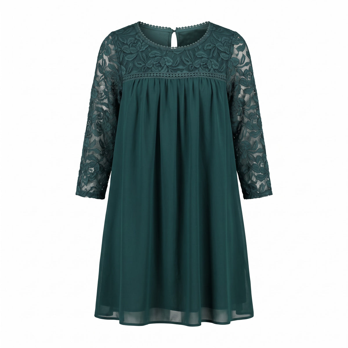 Alya Womens S Teal Lace Yoke 3/4 Sleeve Babydoll Dress Boho Cottagecore