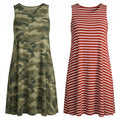 Old Navy Womens M 2 Dresses Bundle 2-Piece Camo & Rust Stripe Sleeveless Swing