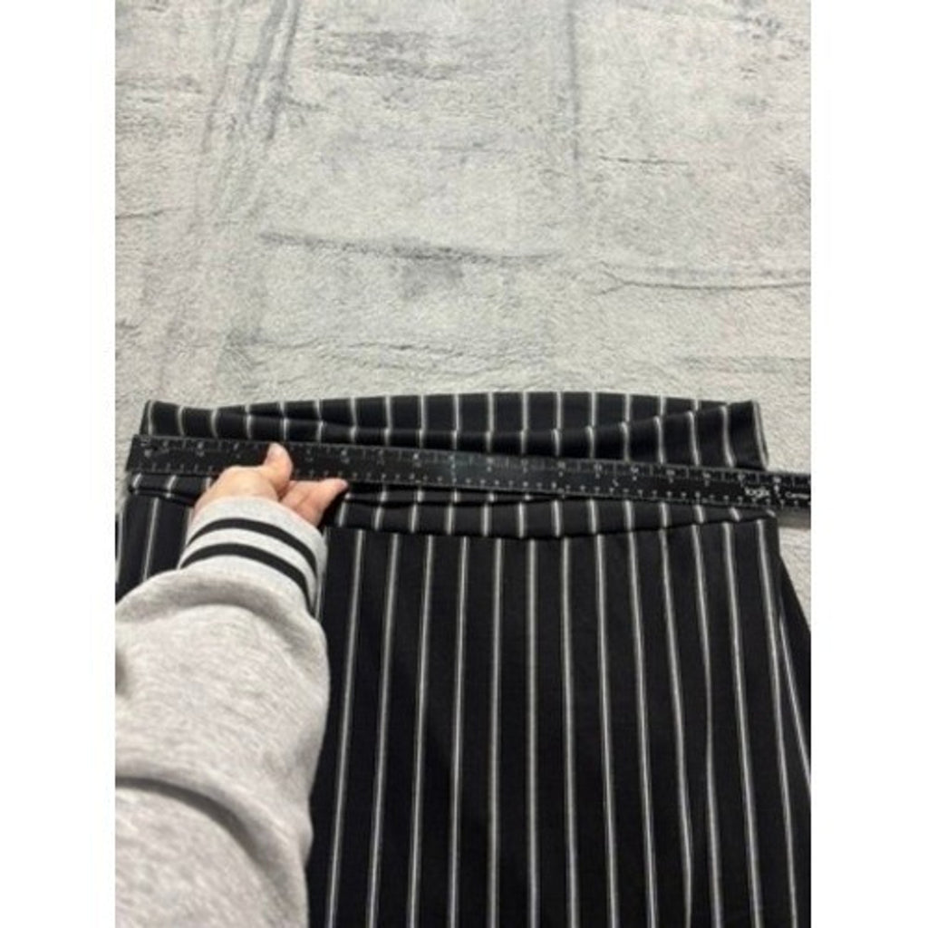 Urban Coco Black White Pinstripe A-Line Midi Skirt Elastic Waist Stretch S