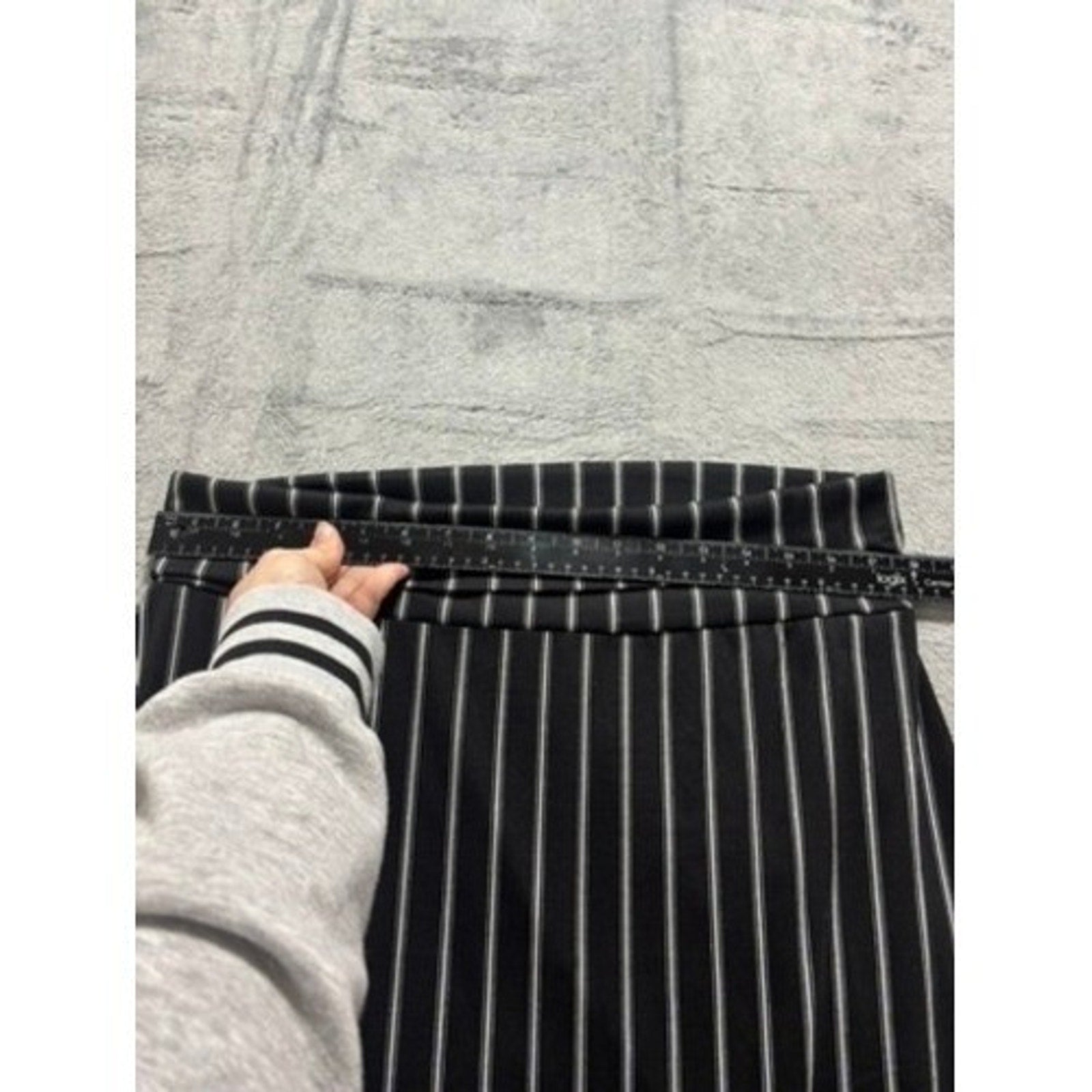 Urban Coco Black White Pinstripe A-Line Midi Skirt Elastic Waist Stretch S