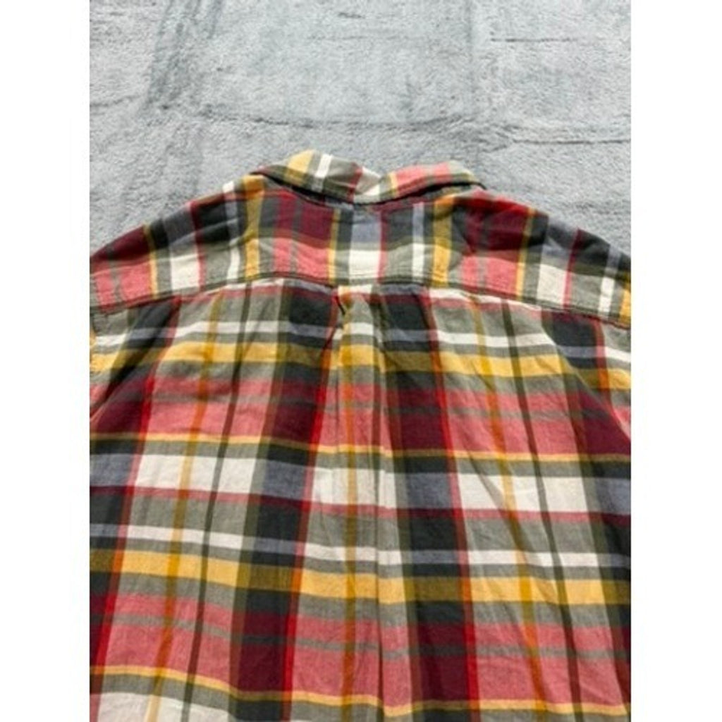 Woolrich Mens XL Short Sleeve Plaid Button Down Shirt Organic Cotton Modern Fit