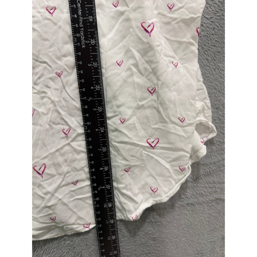 Velvet Heart Womens 3X White Pink Heart Print Roll Tab Sleeve Button Up Shirt