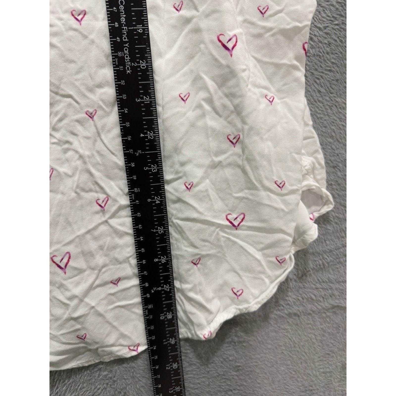 Velvet Heart Womens 3X White Pink Heart Print Roll Tab Sleeve Button Up Shirt