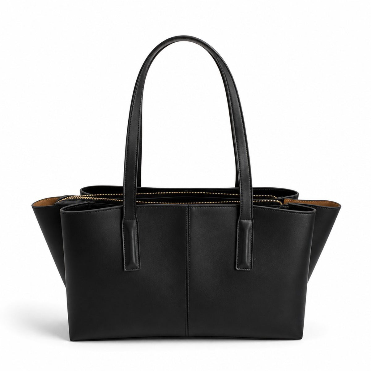 Freja New York Black Leather Winged Tote Shoulder Bag Handbag