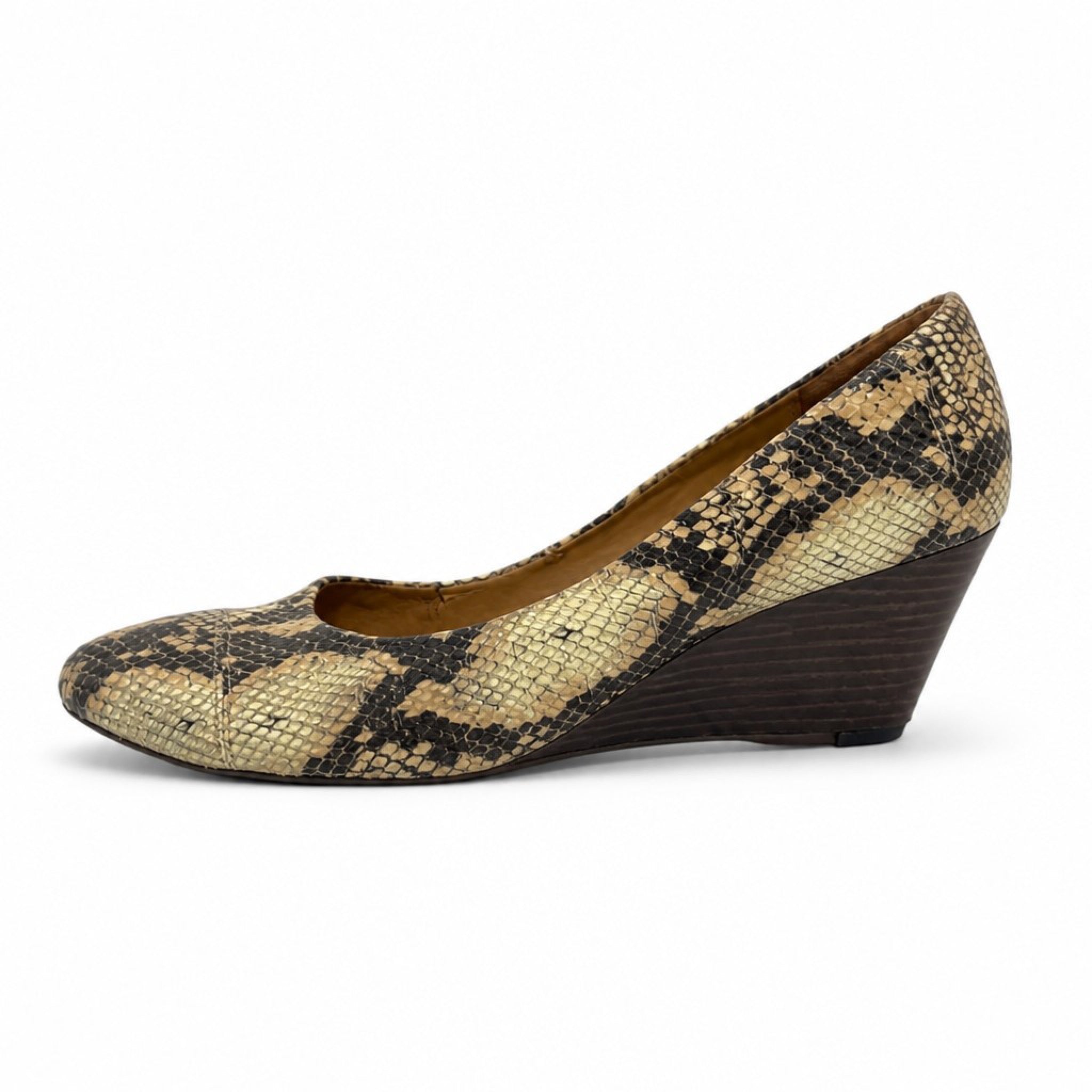 Clarks Womens 12 Snakeskin Print Pointed Toe Wedge Pump Heels