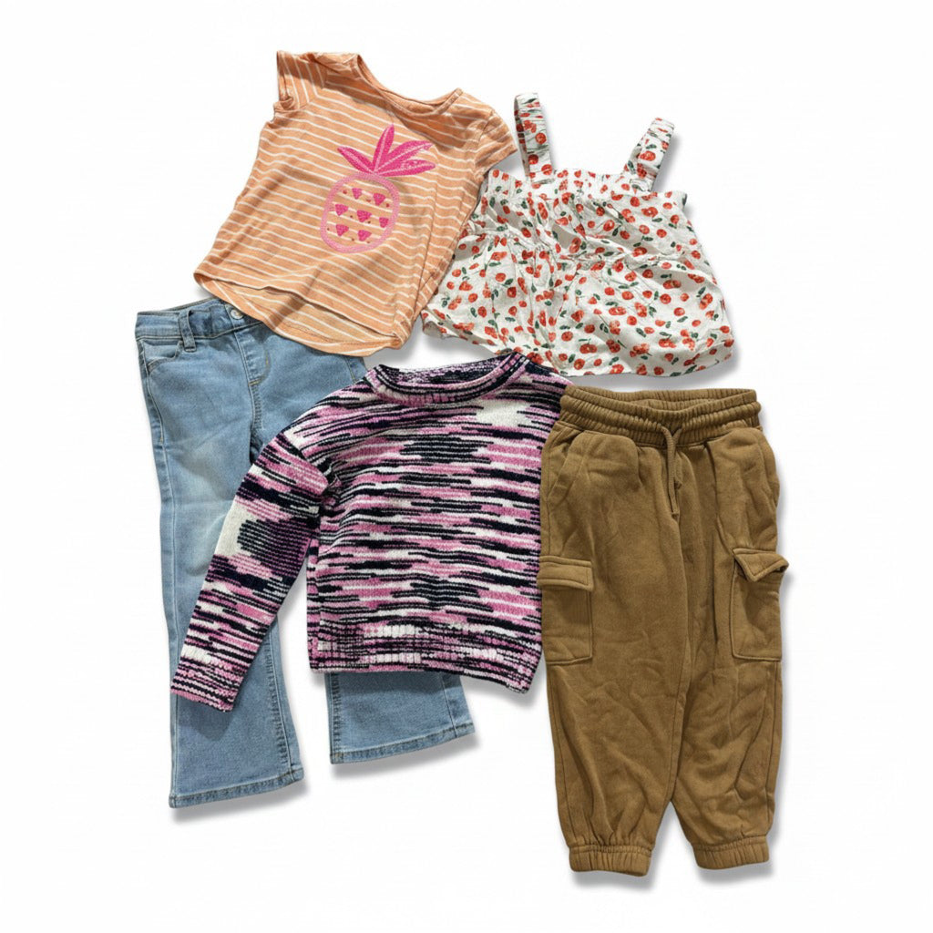 Toddler Girl 3T 5Pc Lot Flare Jeans Sequin Pineapple Tee Andy & Evan H&M Cargo