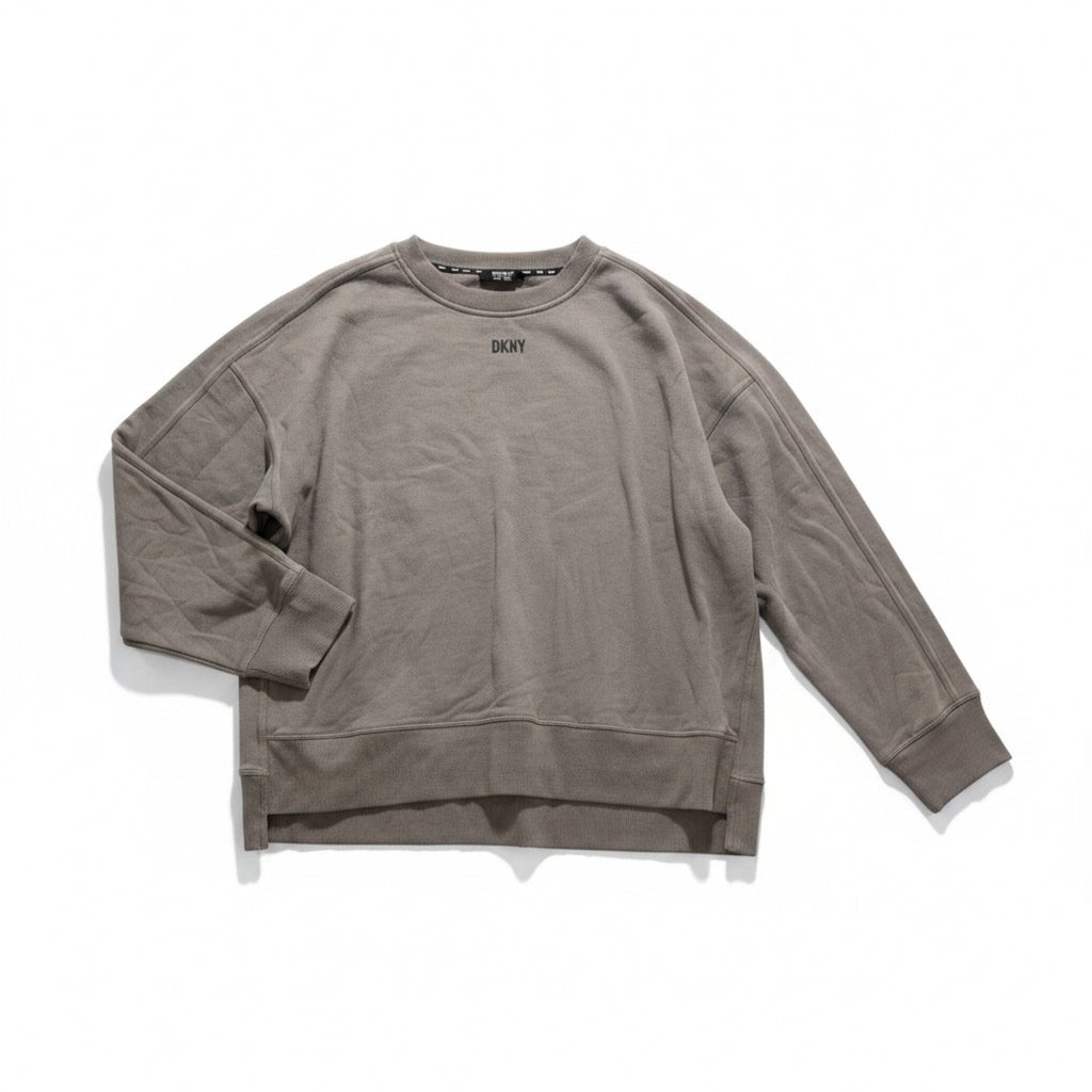 DKNY XXL Taupe Logo Crewneck Sweatshirt Oversized Pullover Side Slit Lounge