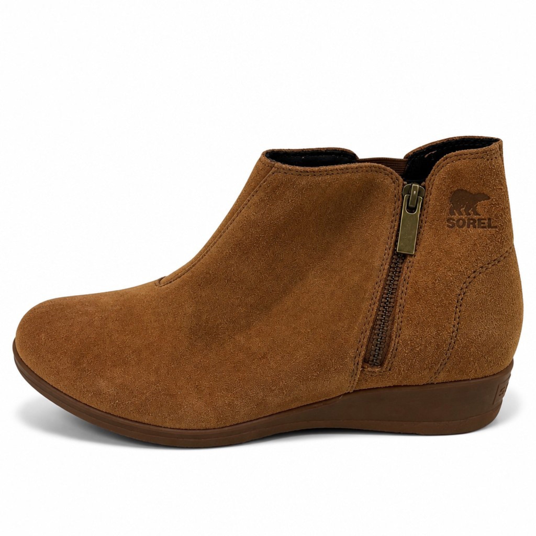 Sorel Womens 12 Tan Brown Suede Wedge Ankle Bootie Slip On Chelsea