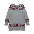Natural Reflections Gray Fair Isle Knit Sweater XL Burgundy Nordic Cozy Cabin