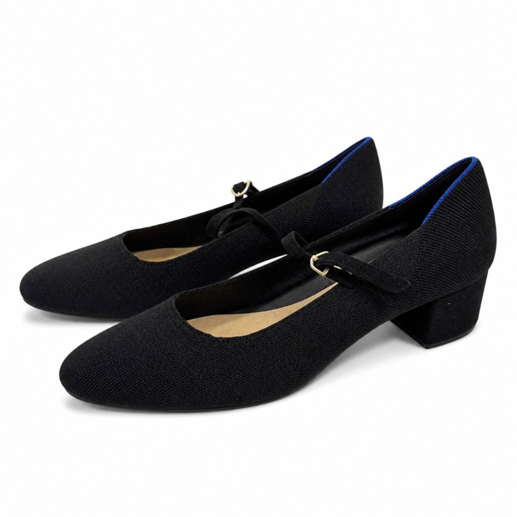 Rothy's Womens 13 Black Mary Jane Block Heel Pointed Toe Knit Pump