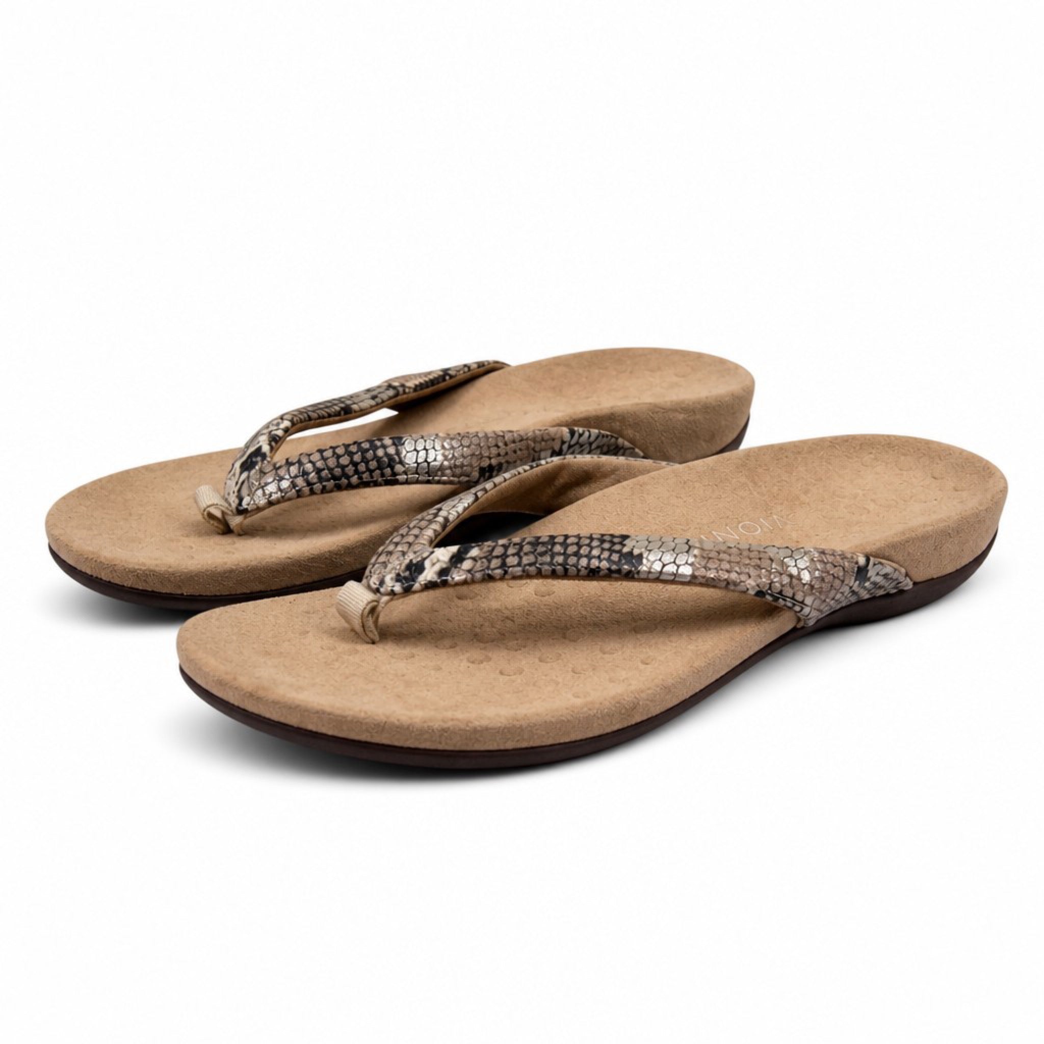 Vionic Dillon Size 12 Snakeskin Thong Sandals Slides Women's