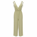 American Eagle Womens XL Sage Green Jumpsuit Tie Shoulder Wide Leg 100% Cotton