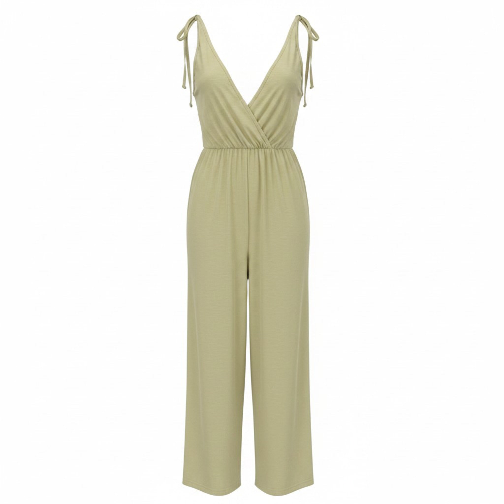 American Eagle Womens XL Sage Green Jumpsuit Tie Shoulder Wide Leg 100% Cotton