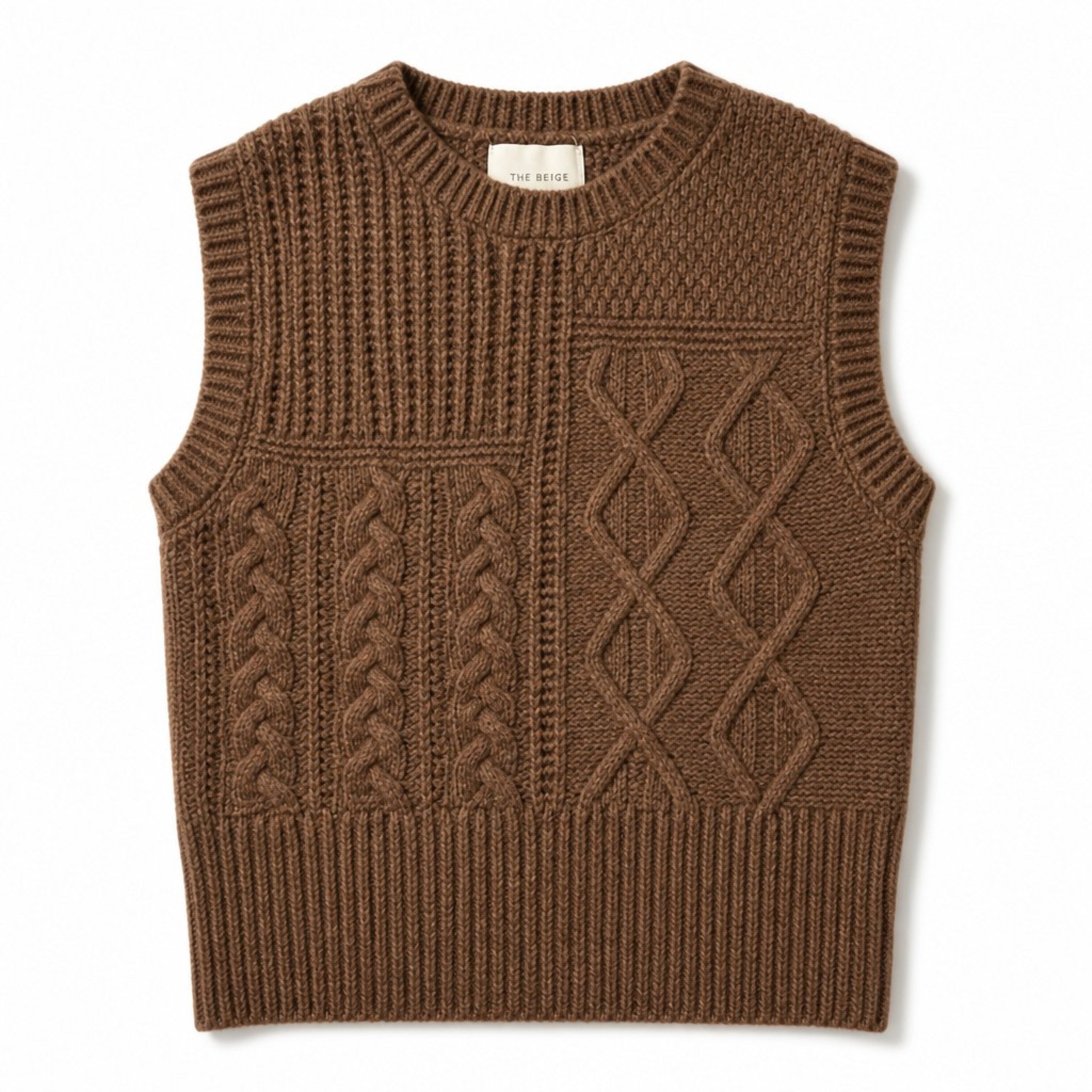 Pink Rose Size XS Brown Cable Knit Sweater Vest Cropped Sleeveless NWT