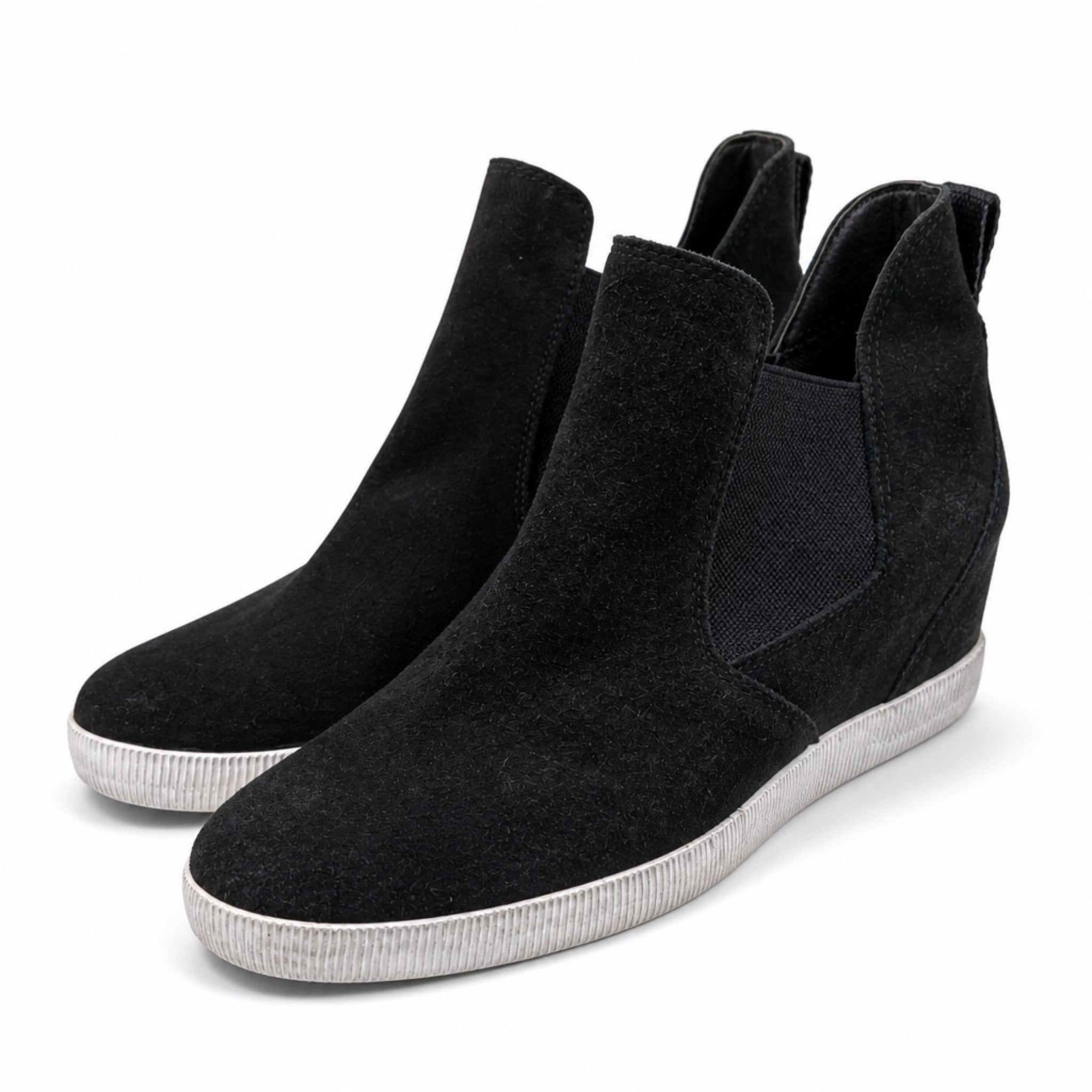 Sorel Evie Womens 12 Black Suede Chelsea Wedge Bootie Slip On Sneaker