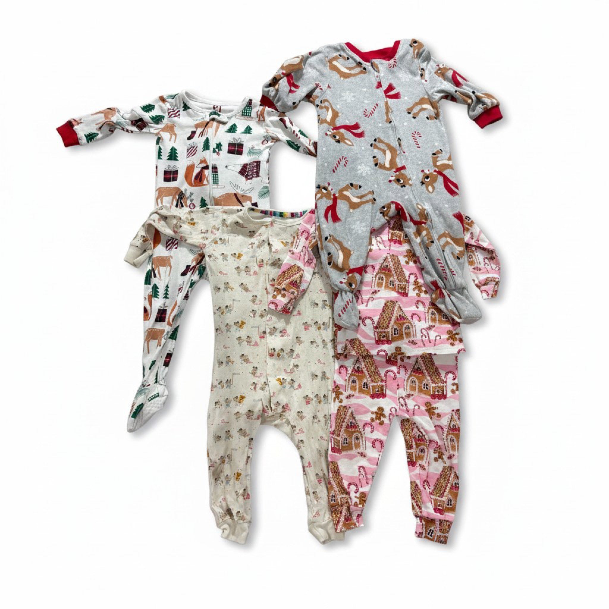 Baby Girl 9-12M Christmas Footie Pajama Lot 4 Pc Magnetic Me Rudolph PJ Place