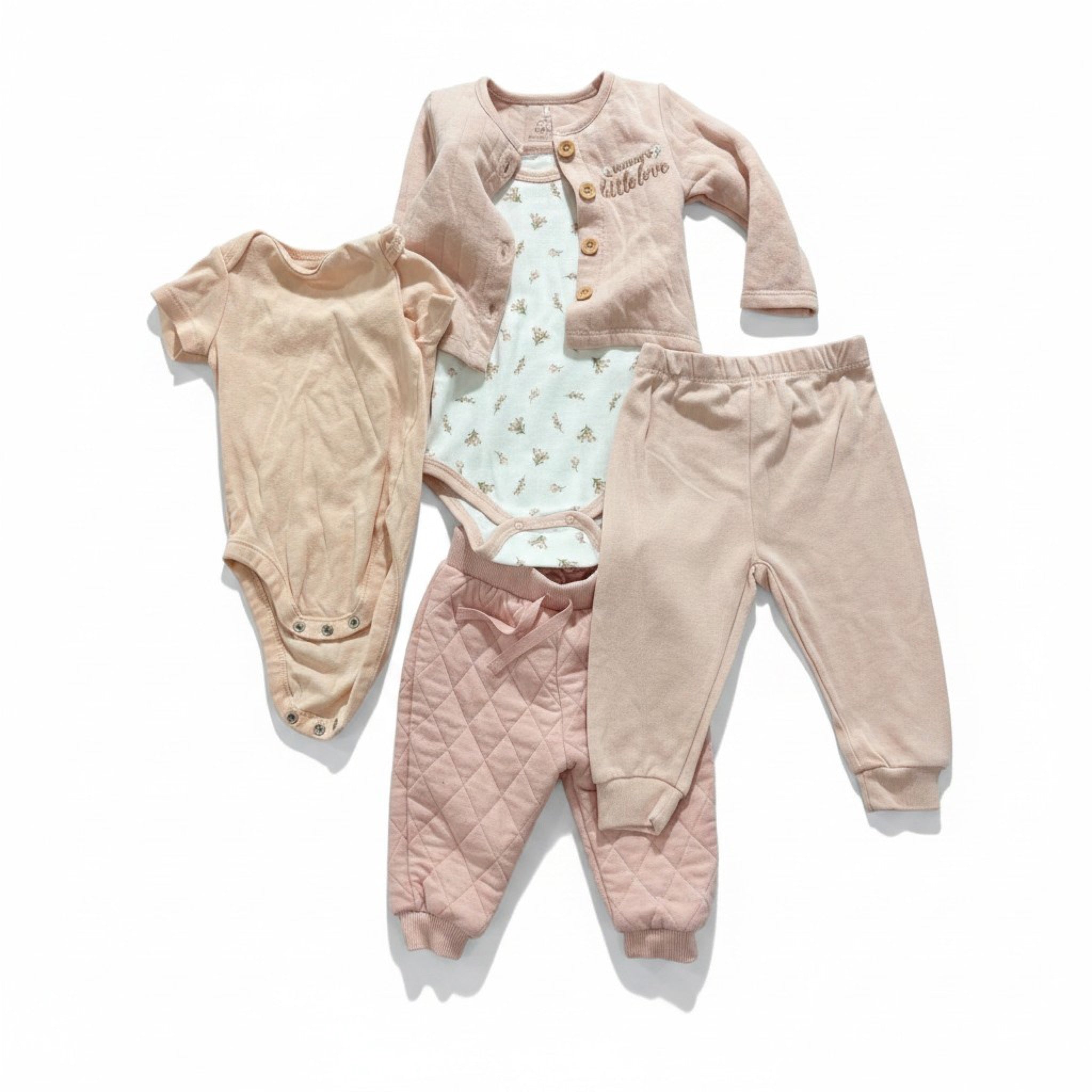 Baby Girl 6-9M 5pc Pink Lot Quilted Cardigan Set Old Navy Romper Bodysuit