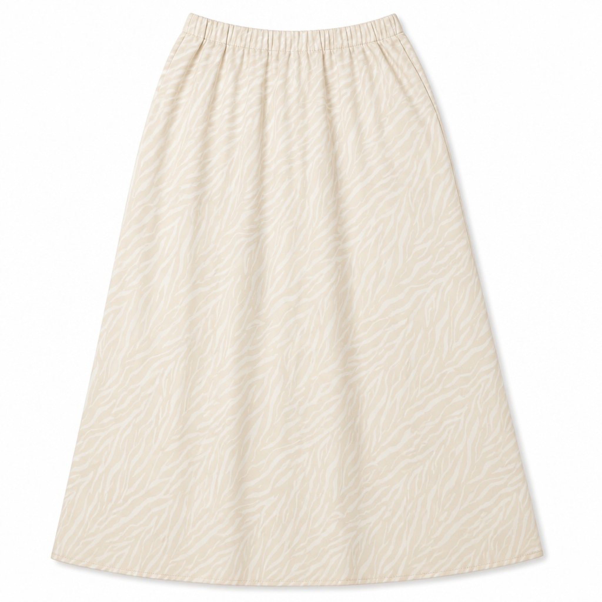 Japna Size M Beige Zebra Print Midi Skirt A-Line Elastic Waist Women's