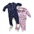 Carter's 12M Girl Winter Pajama Lot 3 Pc Navy Star Fleece Sleeper Gingerbread PJ