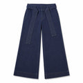 a new day Size 4 Navy Wide-Leg Belted Stretch Denim Trousers High-Rise
