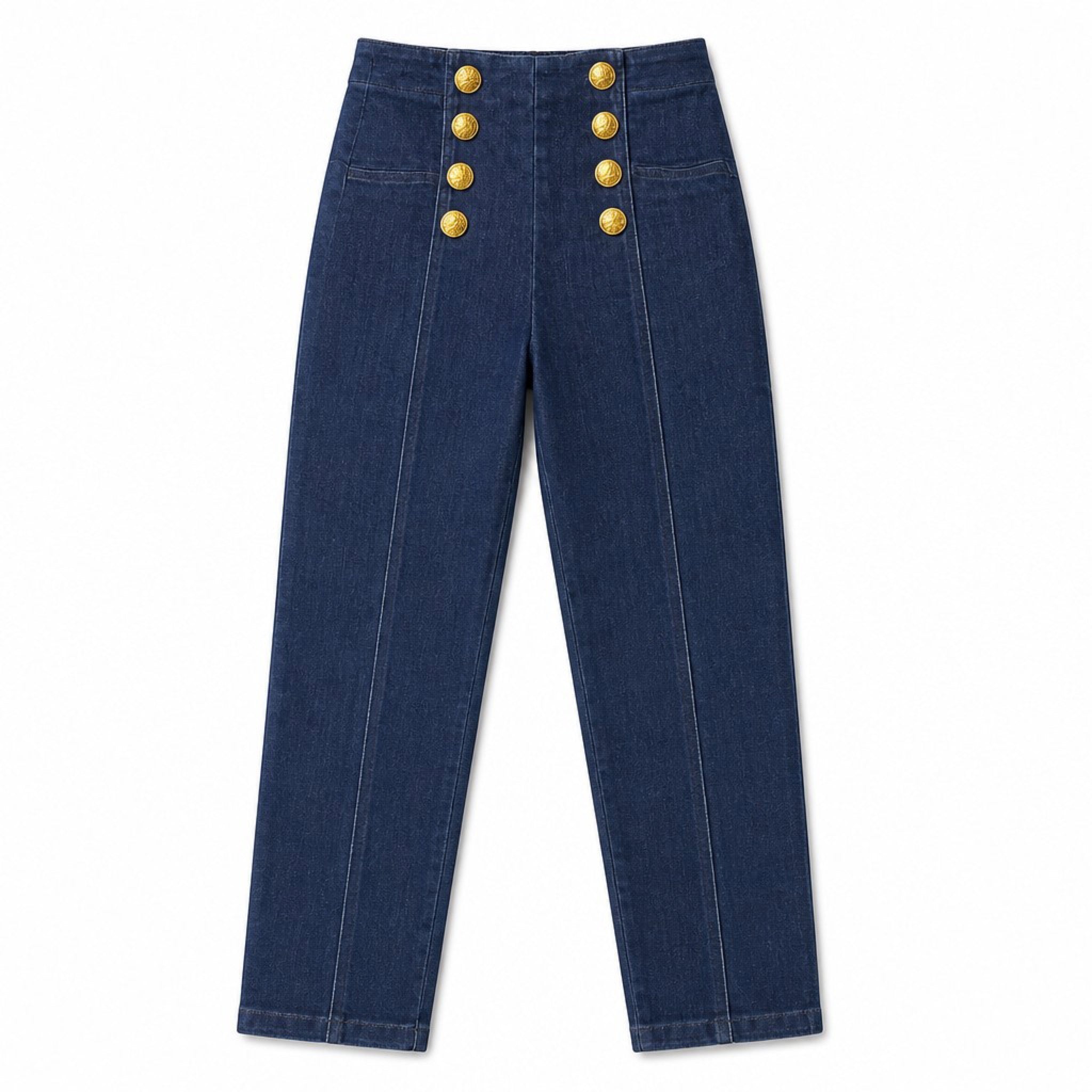Forever 21 Size 26 Dark Wash Sailor Jeans Gold Buttons High-Waist