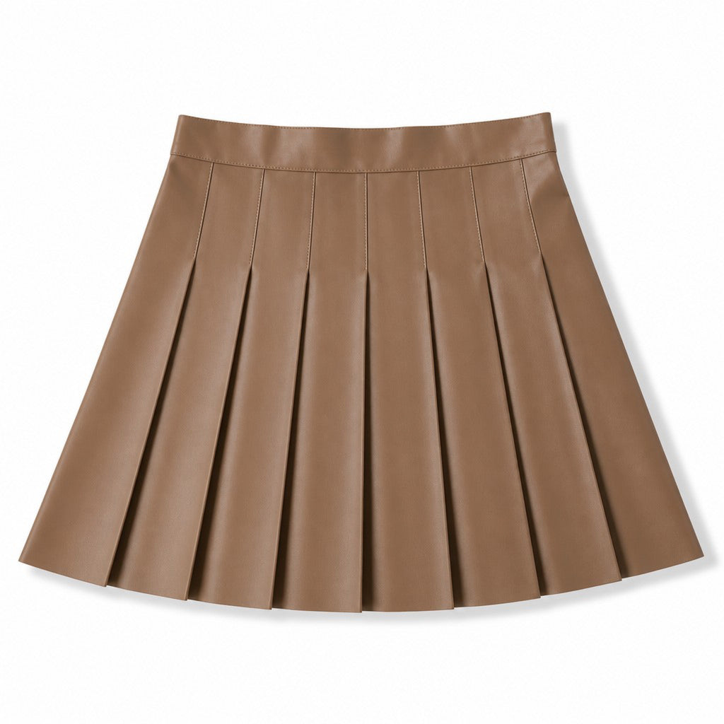 Kendall + Kylie Size M Mocha Faux Leather Pleated Mini Skirt Side Zip