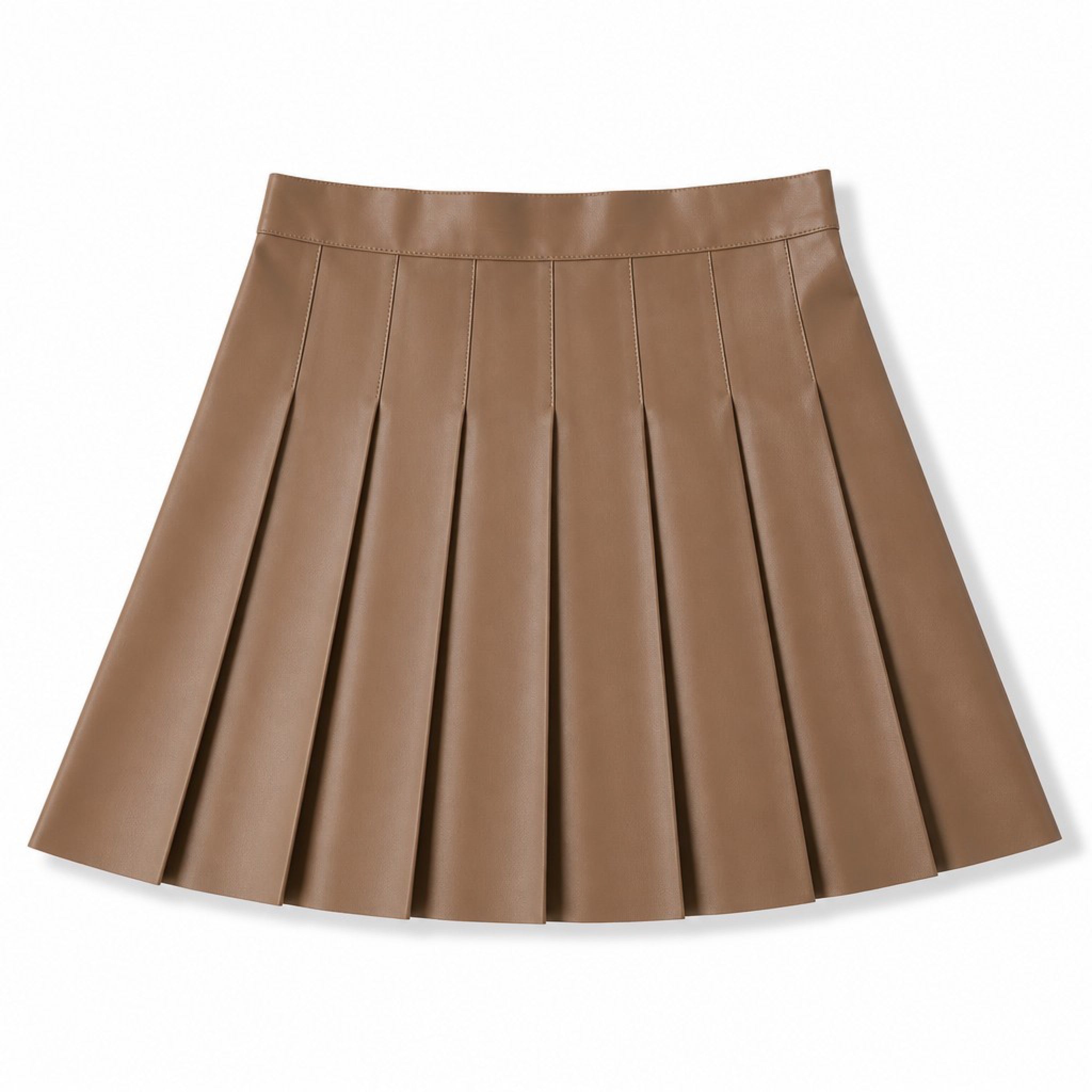 Kendall + Kylie Size M Mocha Faux Leather Pleated Mini Skirt Side Zip