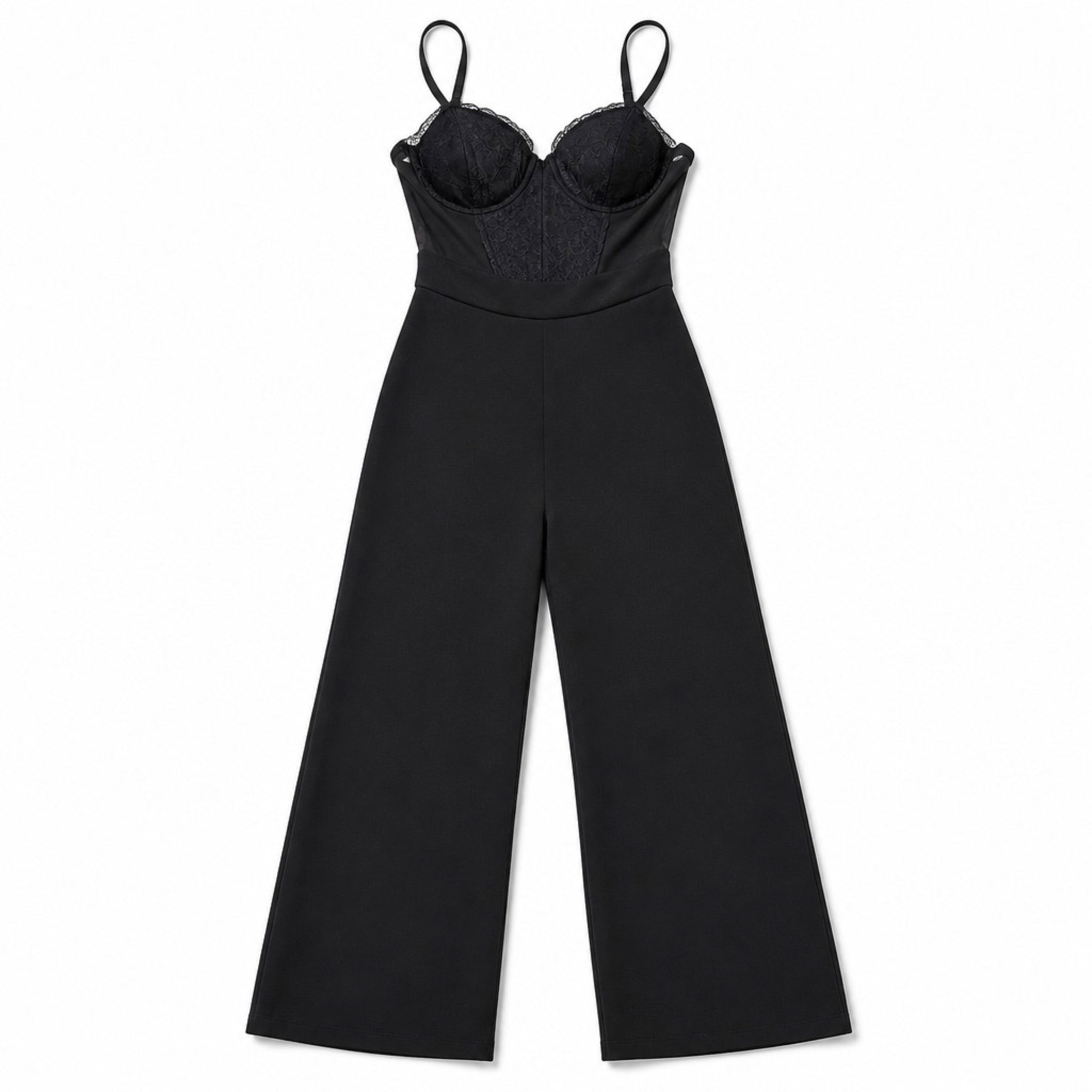 Almost Famous Size S Black Lace Bustier Wide-Leg Jumpsuit NWT Corset
