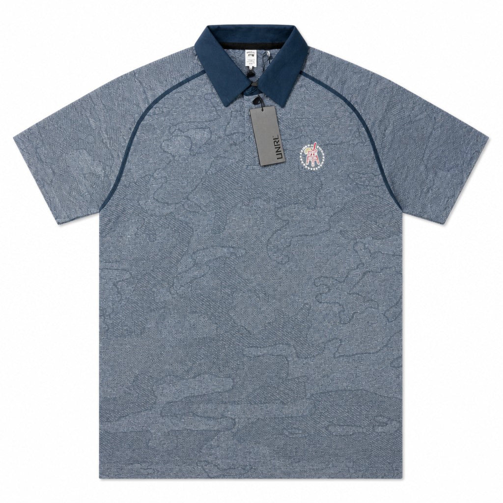 UNRL S Blue Camo Jacquard Golf Polo NWT Performance Short-Sleeve Athletic