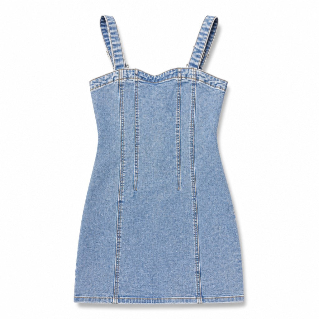 Forever 21 Size S Light Wash Denim Corset Mini Dress Sweetheart Bustier