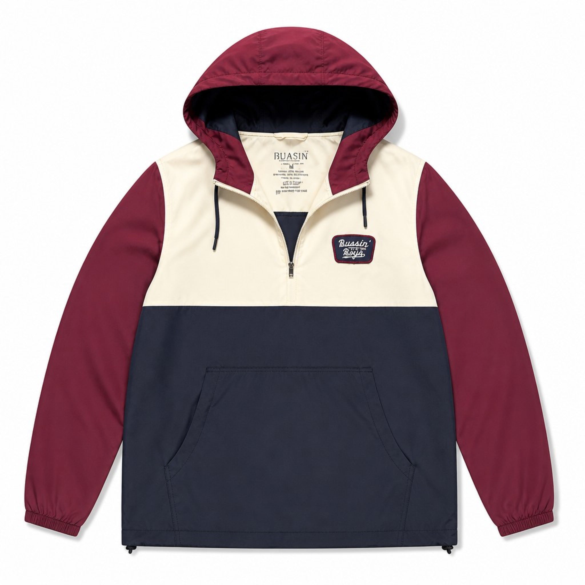 Bussin' With The Boys M Maroon Colorblock Anorak Windbreaker Hooded Pullover