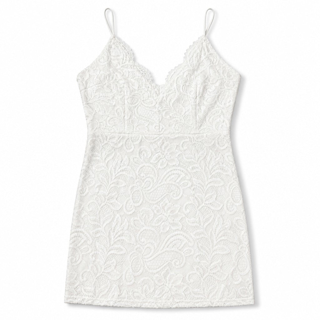superdown M White Floral Lace Bodycon Mini Dress V-Neck Cami Party Cocktail