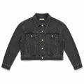 Topshop MOTO Size 10 Washed Black Denim Trucker Jacket Oversized Grunge