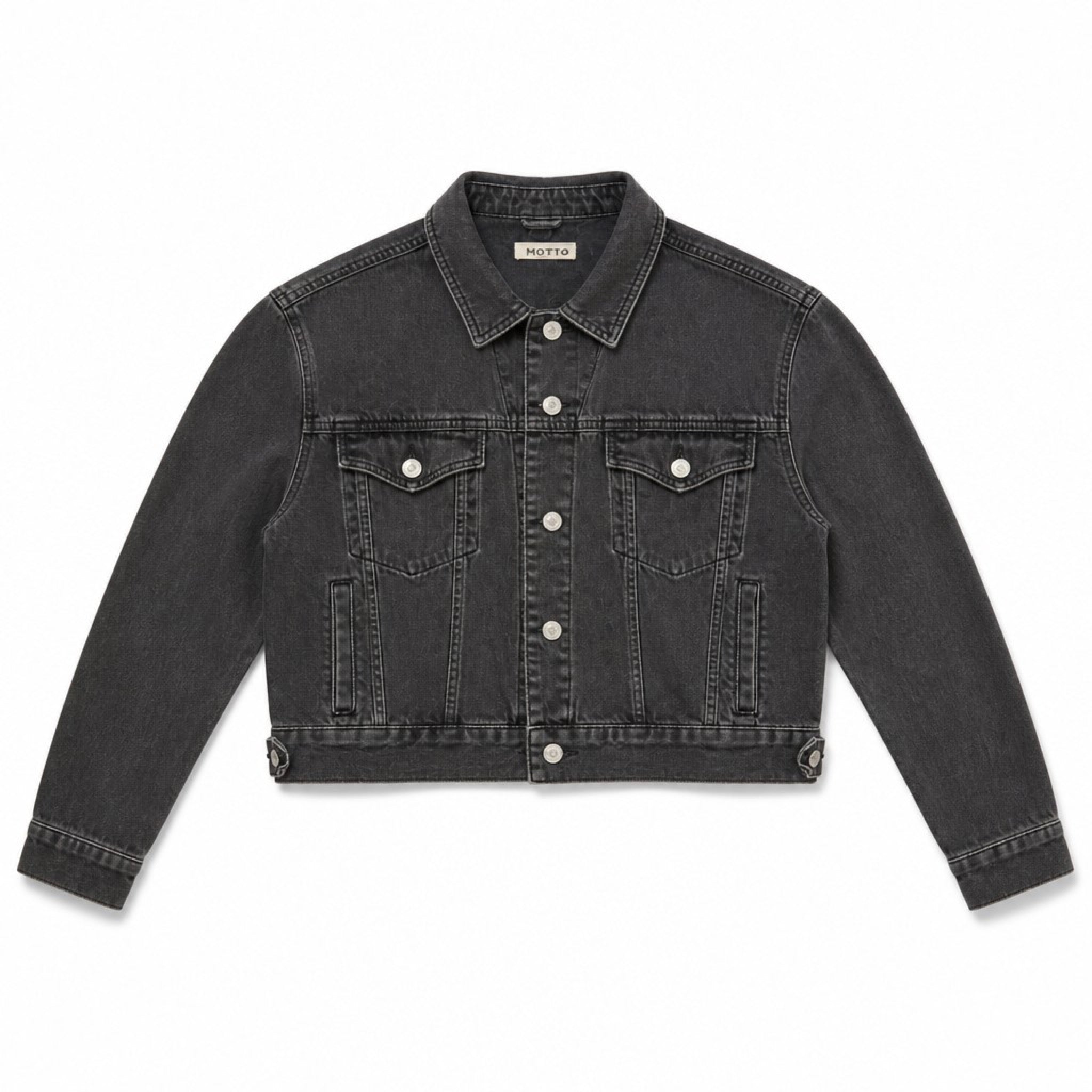 Topshop MOTO Size 10 Washed Black Denim Trucker Jacket Oversized Grunge