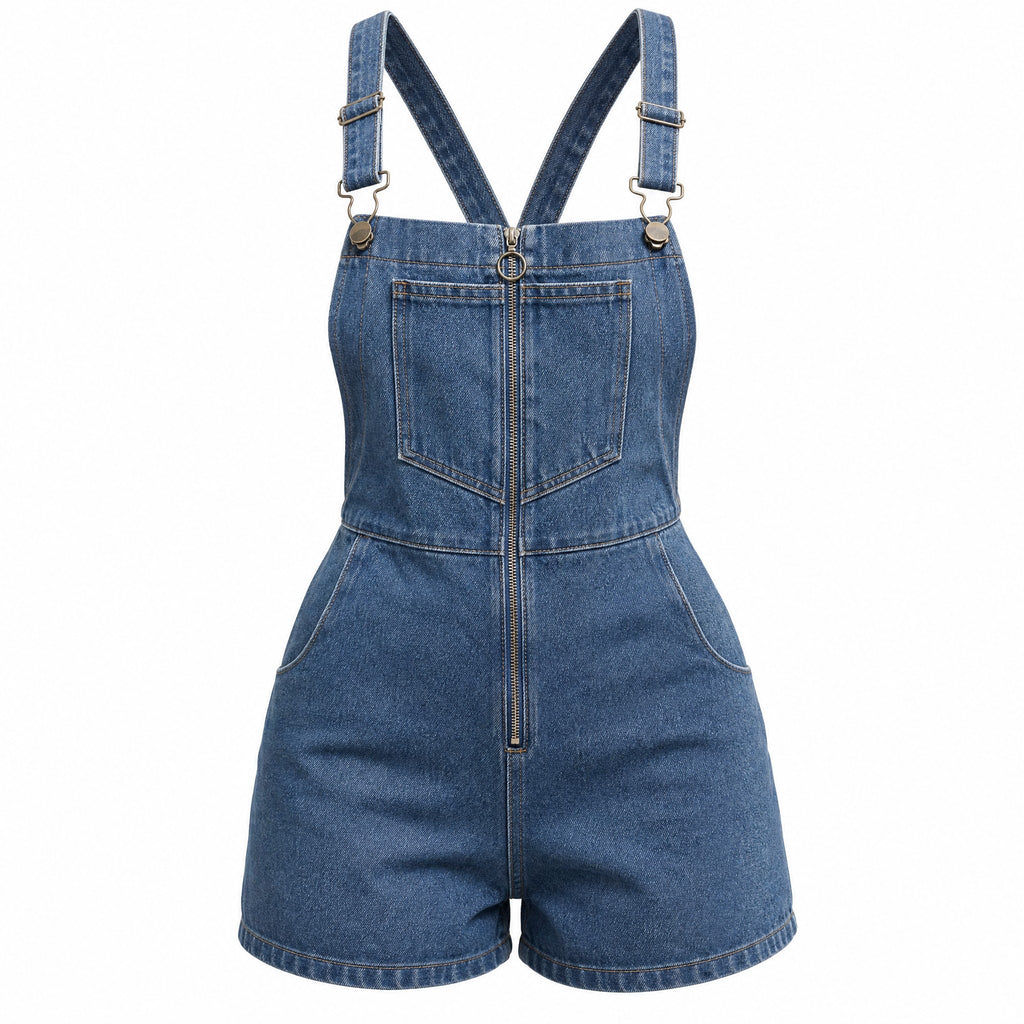 My Girl Size 10 Blue Denim Overall Shorts Shortall Romper Zip-Front Playsuit