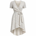 Sienna Sky S Ivory Blue Floral Faux Wrap Dress Flutter Sleeve Hi-Low