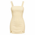 Forever 21 S Yellow Striped Square-Neck Bodycon Mini Dress Zip-Front Summer