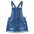 EnJean L Medium Wash Distressed Denim Overall Shorts Shortalls Cuffed Bib
