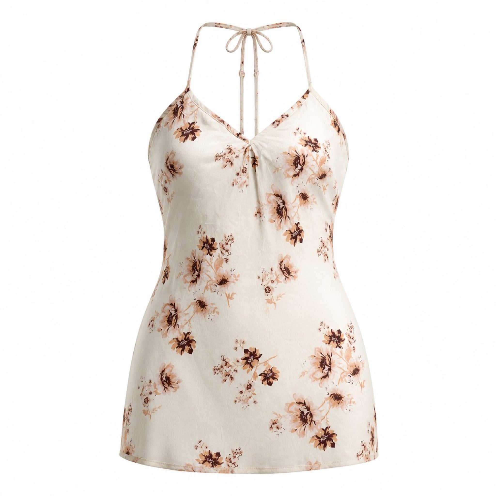 LunaChix XS Cream Floral Strappy Cami Tank Top Rayon Lace-Up Back Boho