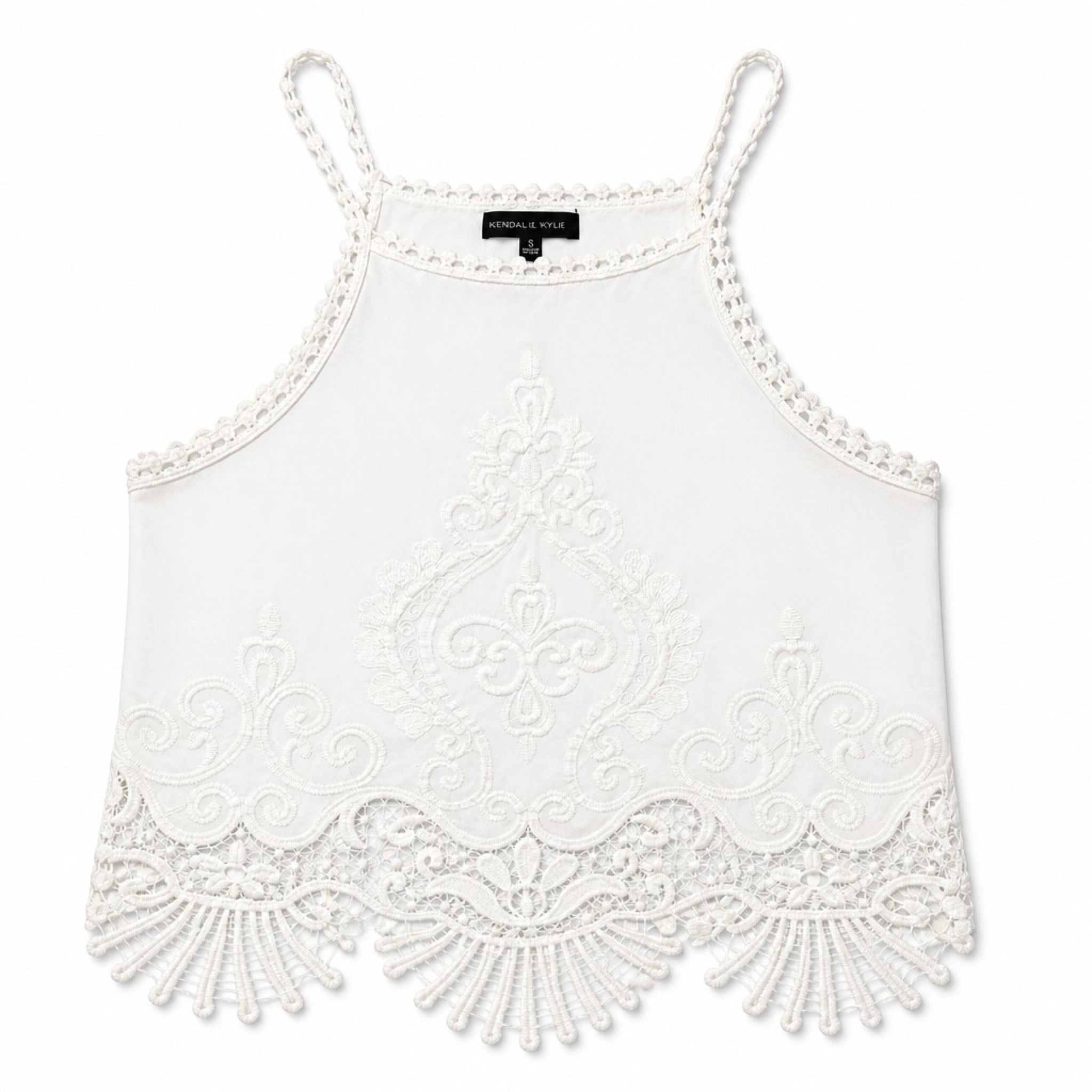 Kendall & Kylie S White Crochet Lace Crop Top Cami Scalloped Fringe Boho