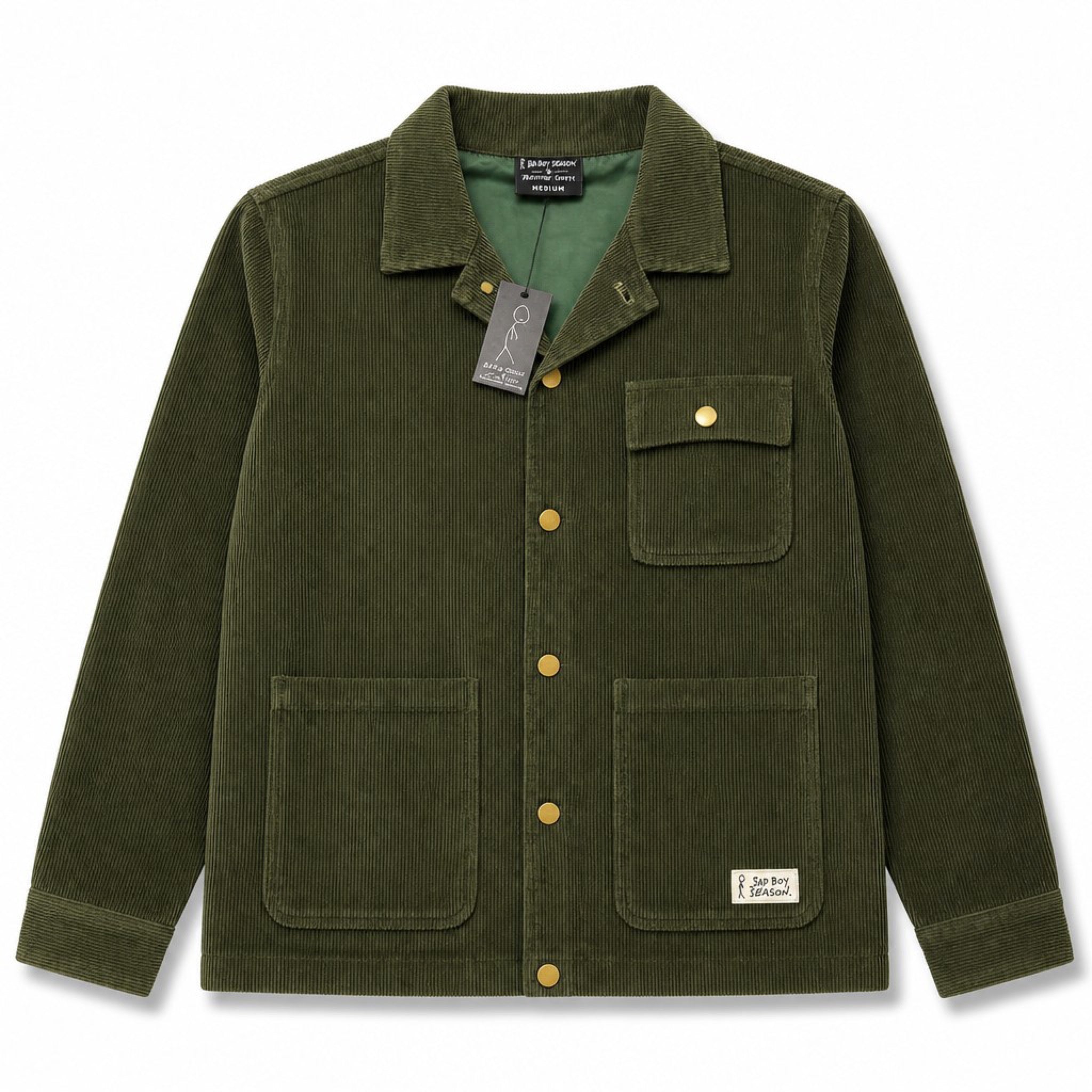 Sad Boy Season Barstool Sports M Olive Corduroy Chore Jacket NWT Snap Front