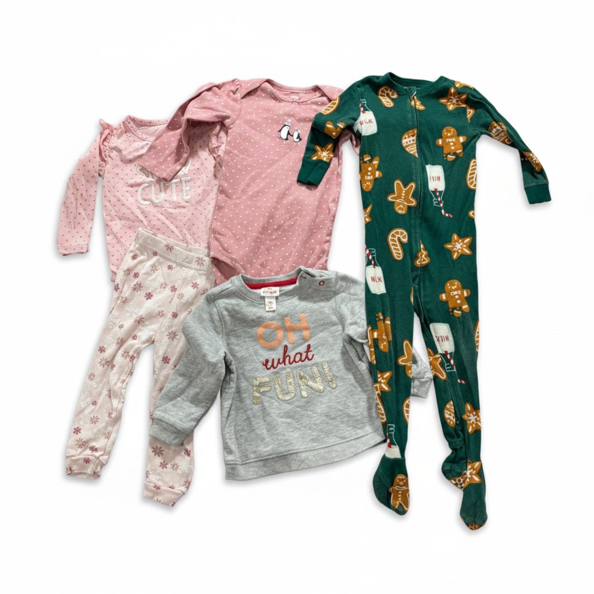 Baby Girl 18M Christmas Lot 5 Pc Old Navy Carter's Cat & Jack Footie Sweatshirt