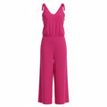 Womens L/XL Hot Pink Tie Shoulder Wide Leg Knit Jumpsuit Sleeveless Summer