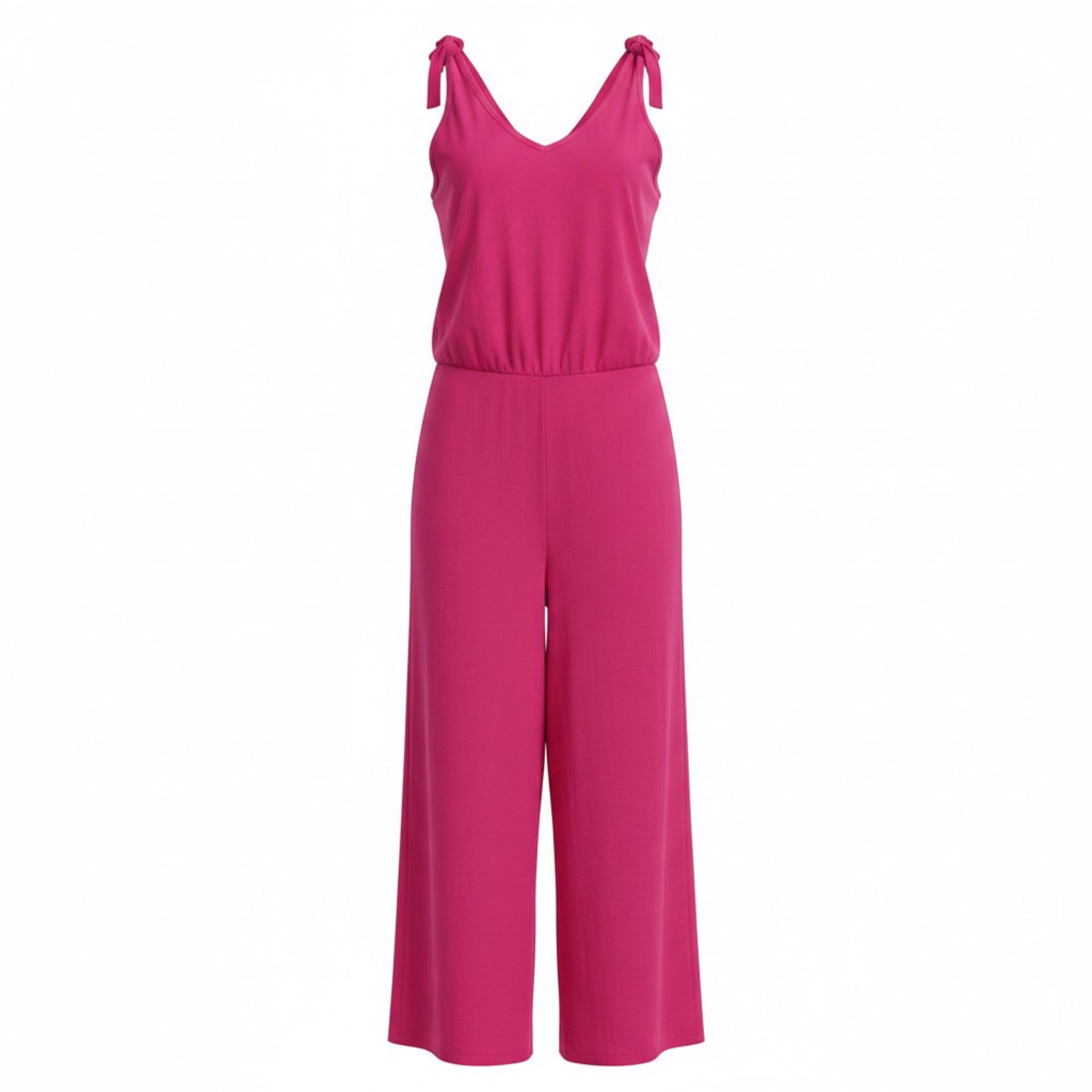 Womens L/XL Hot Pink Tie Shoulder Wide Leg Knit Jumpsuit Sleeveless Summer