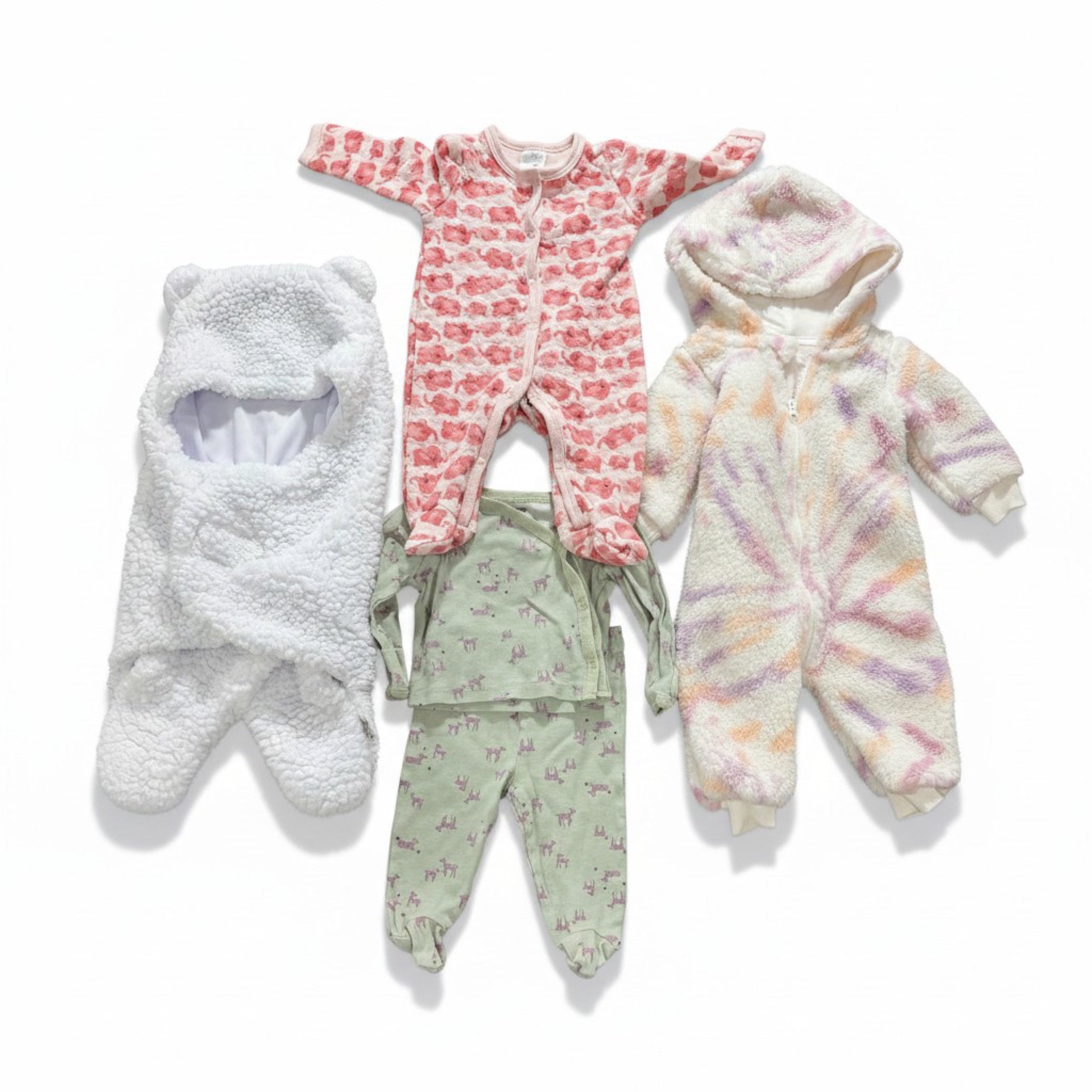 Baby Girl 0-3M 5pc Cozy Lot Sherpa Pram Suit Bear Bunting Sleeper Gerber Set