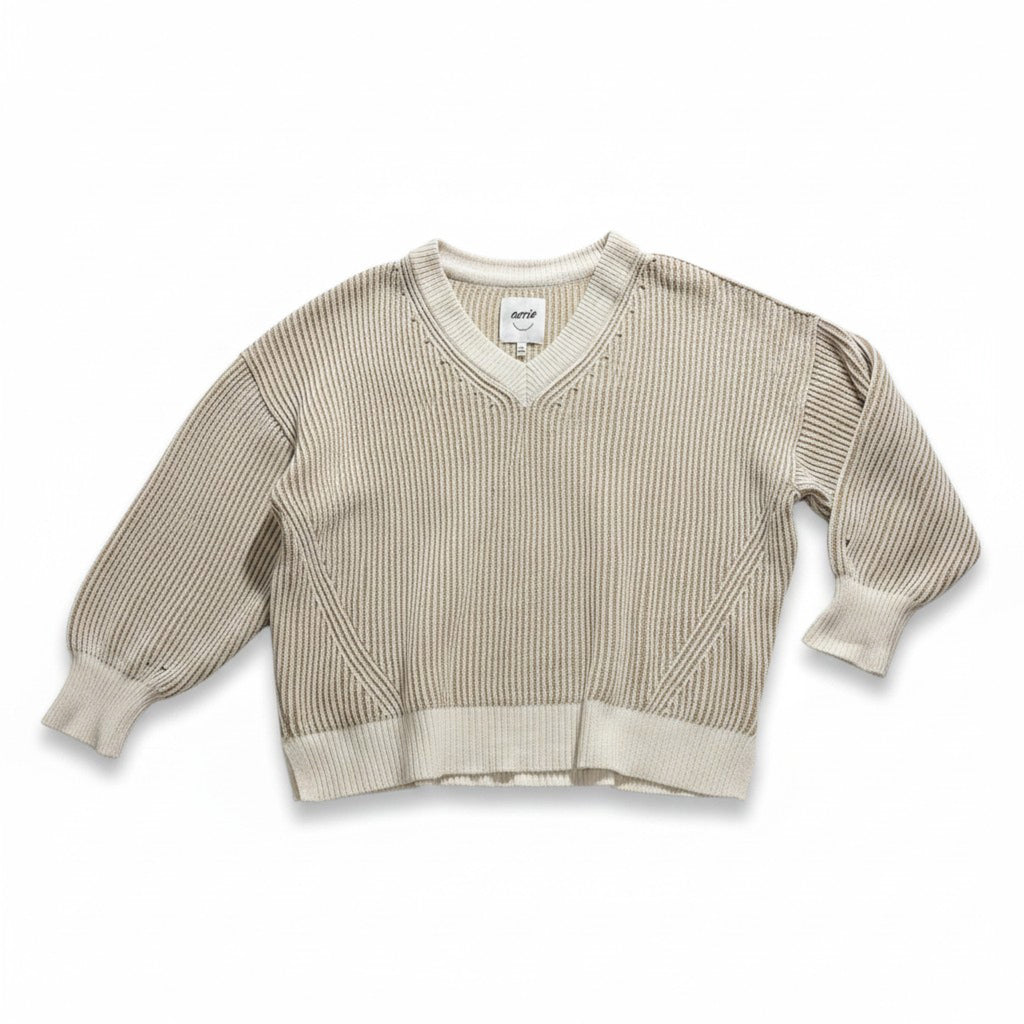 Aerie Womens XL Cream Tan Ribbed Knit V Neck Sweater Oversized Slouchy