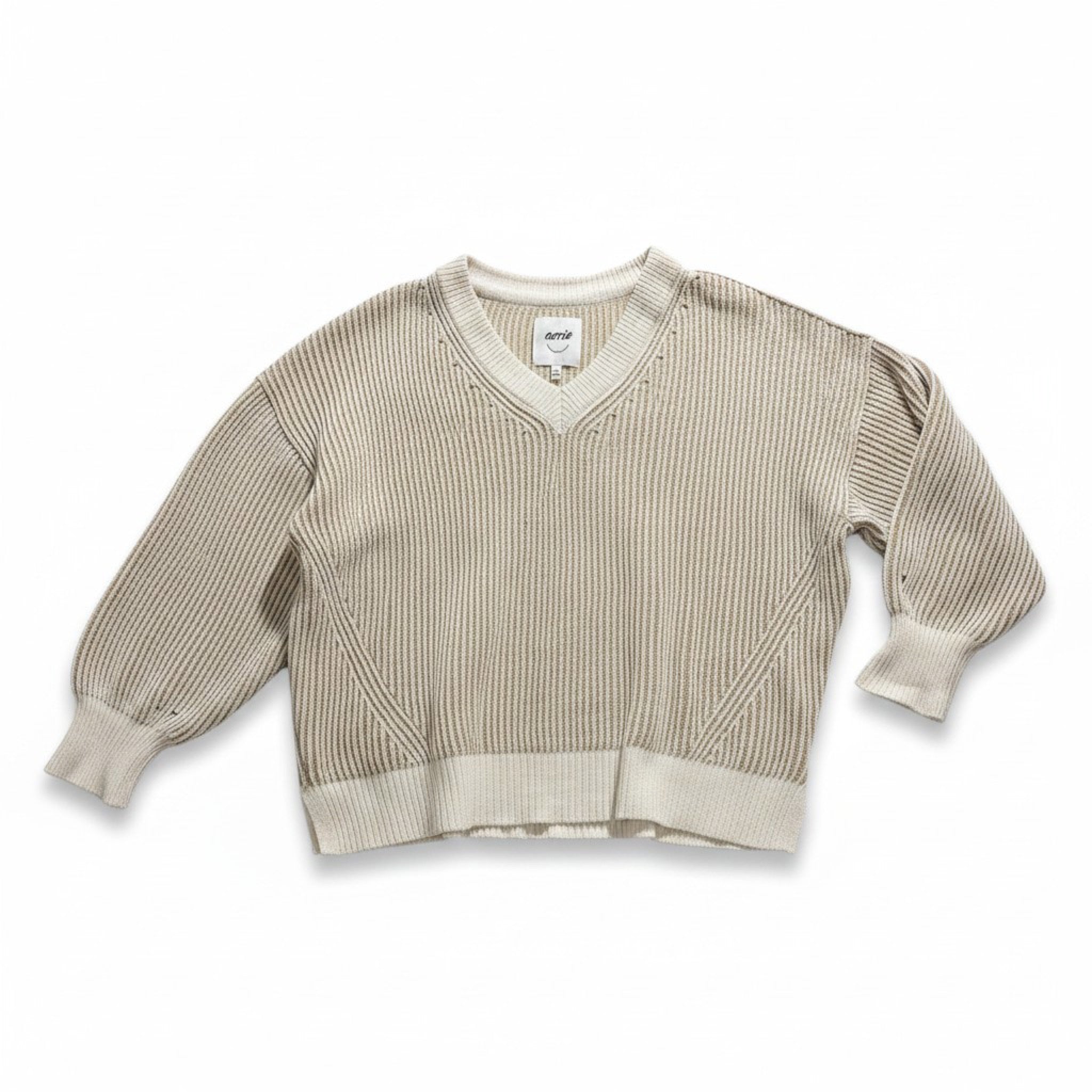 Aerie Womens XL Cream Tan Ribbed Knit V Neck Sweater Oversized Slouchy