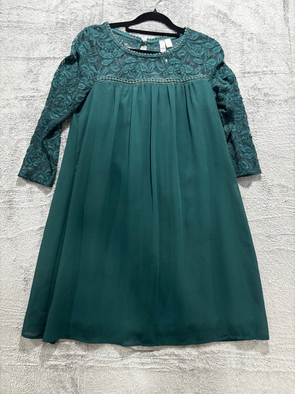 Alya Womens S Teal Lace Yoke 3/4 Sleeve Babydoll Dress Boho Cottagecore
