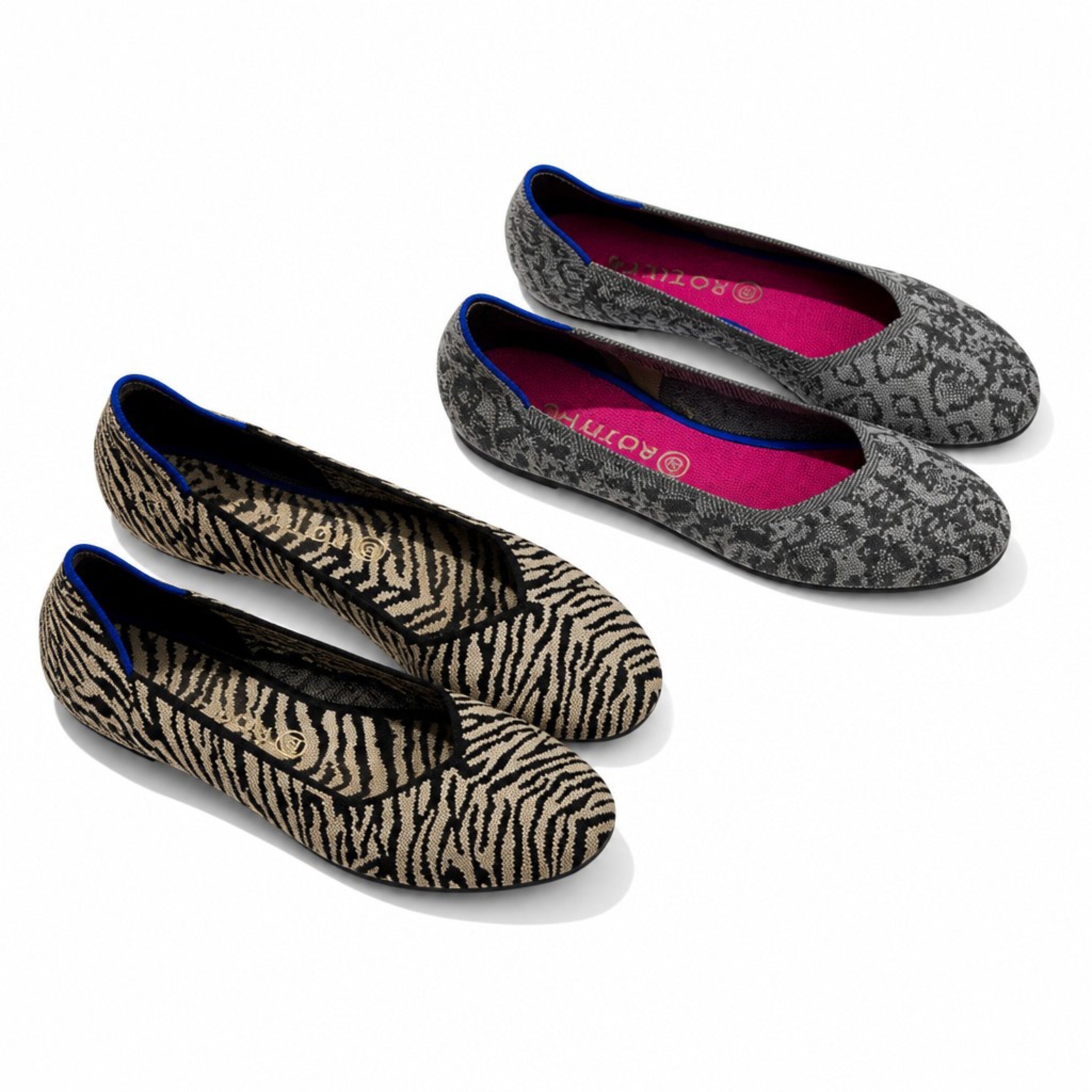 Rothy's Womens 12 Zebra Floral Print Round Toe Knit Flats 2 Pair Lot